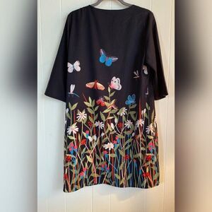 Dress Women’s Large Black Wild Flowers Butterflies Whimsical